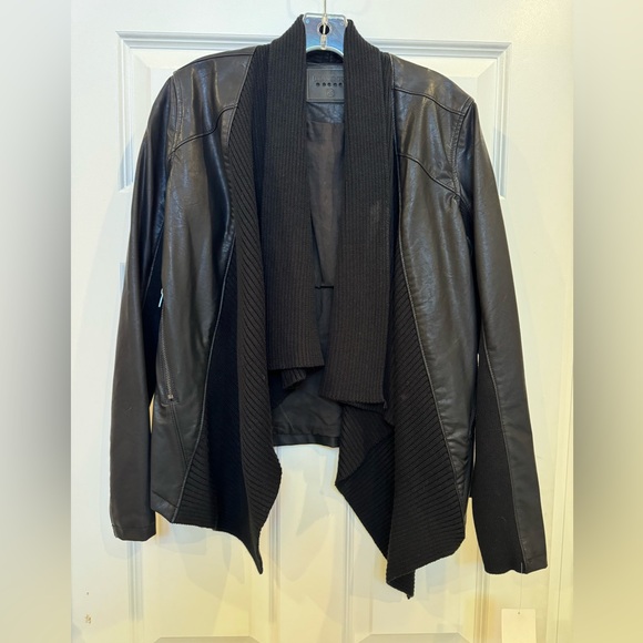 Blank NYC Black All Or Nothing Vegan Leather & Ribbed Knit Moto Drape Jacket NWT - Picture 2 of 6